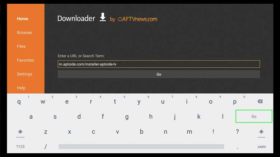 Install Aptoide TV using the Downloader app