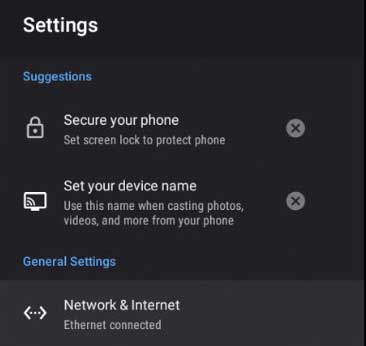 Android TV box connected via Ethernet