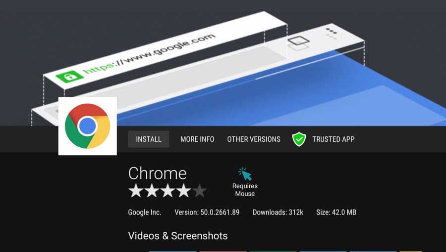 Google Chrome detail page on Aptoide TV
