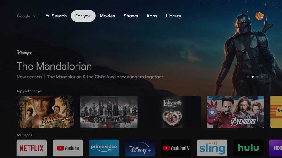Google TV homescreen