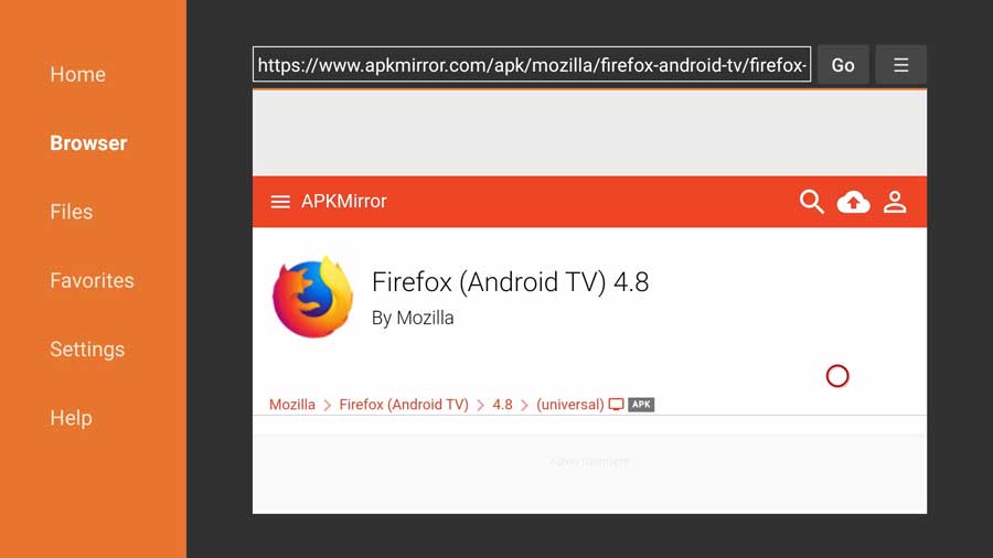 Firefox for Android TV detail page