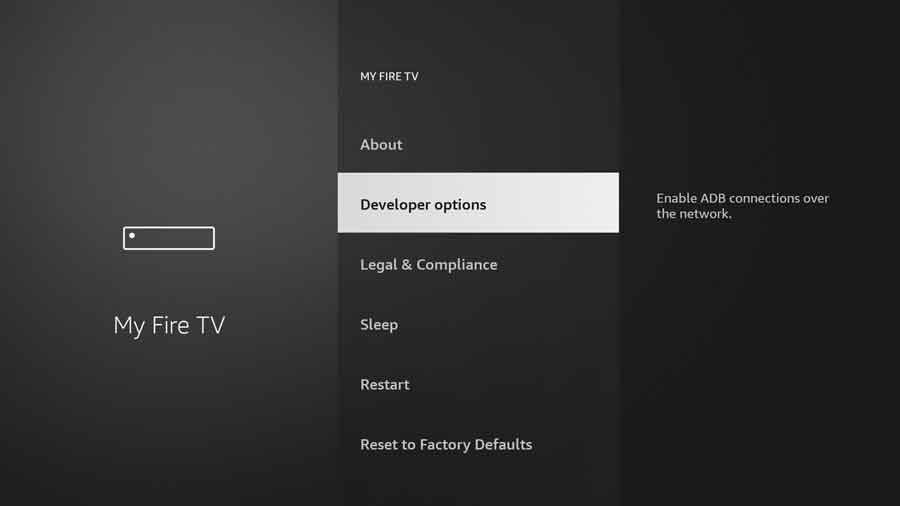 New FireStick UI: Click Developer Options