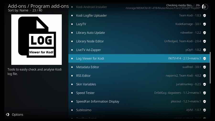 Log viewer for Kodi addon