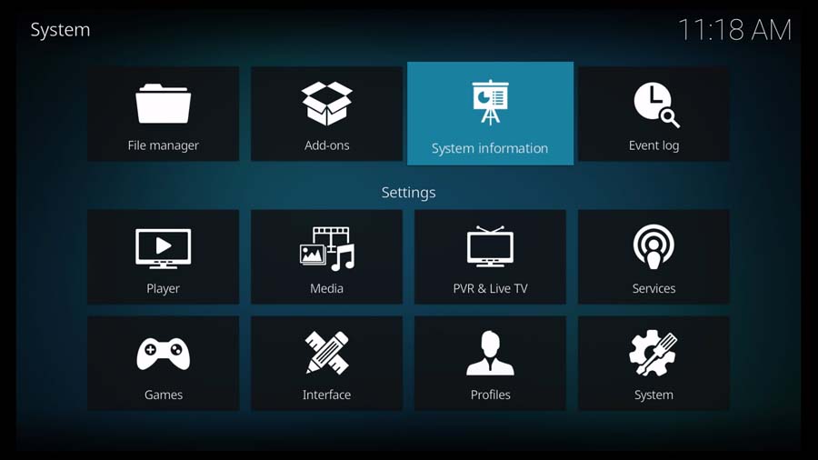 Kodi System menu