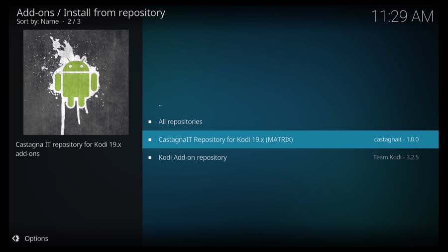 Select CastagnaIT Repository for Kodi 19.x (MATRIX)