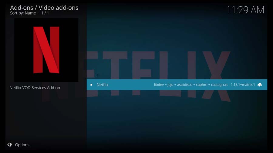 Select the Netflix Kodi Addon