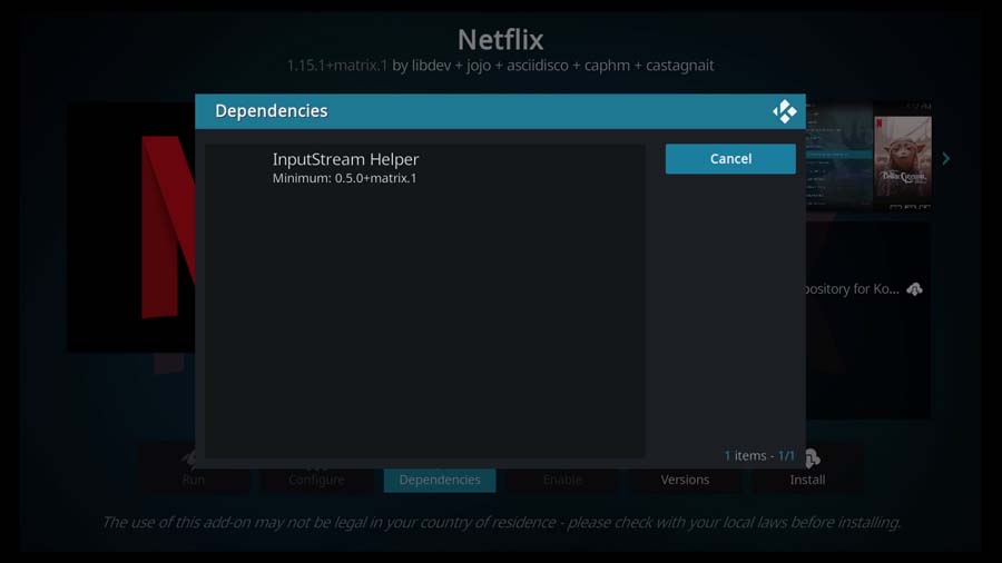 Install dependencies for the Netflix Kodi addon. 