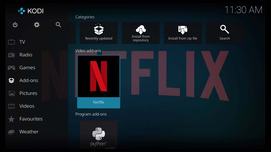 Running the Netflix Kodi addon