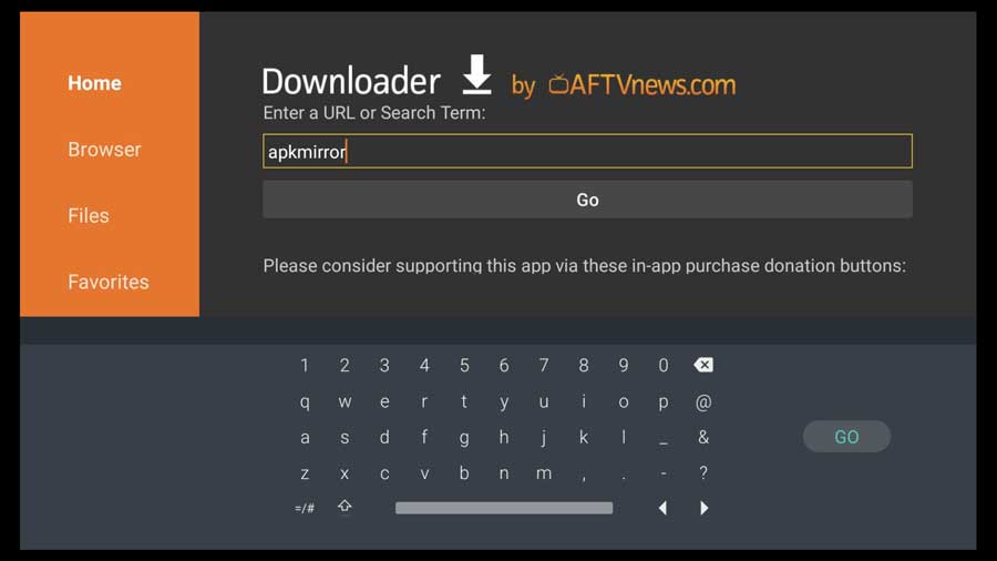 Searching for APKMirror using the Downloader App