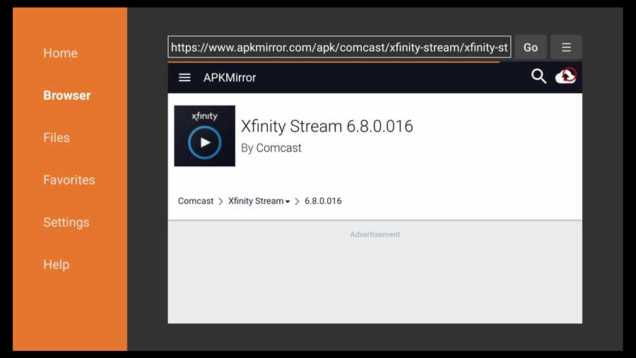 Xfinity Stream APK info page on APKMirror