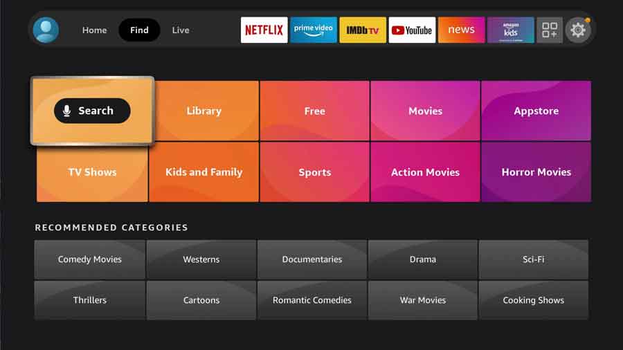 Open the Amazon FireTV search screen