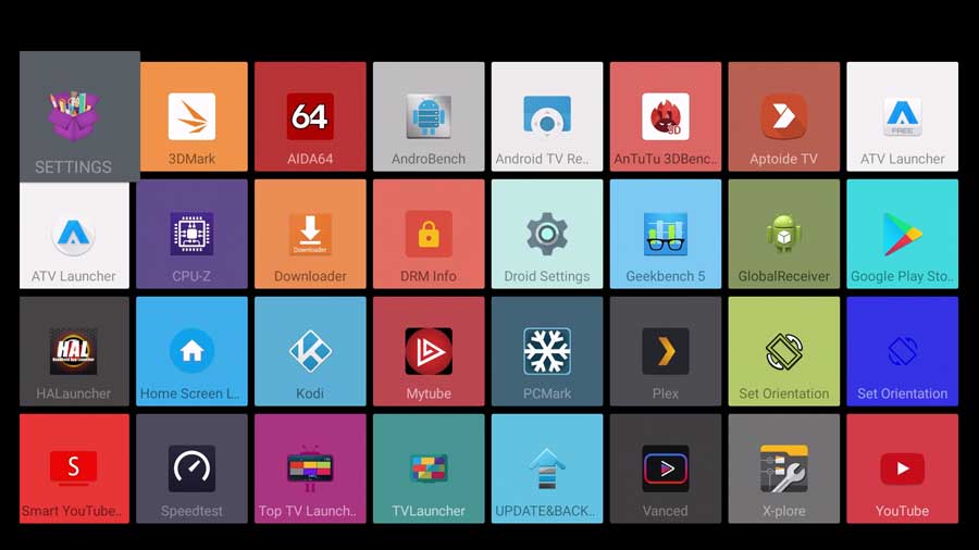 SimpleBox Android TV launcher: all apps tab