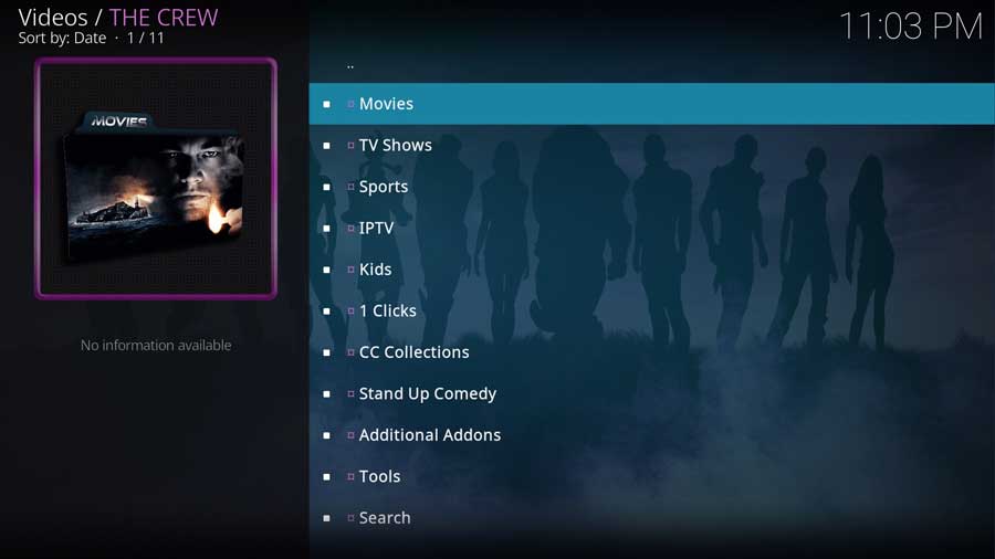 The Crew addon running on Kodi 19