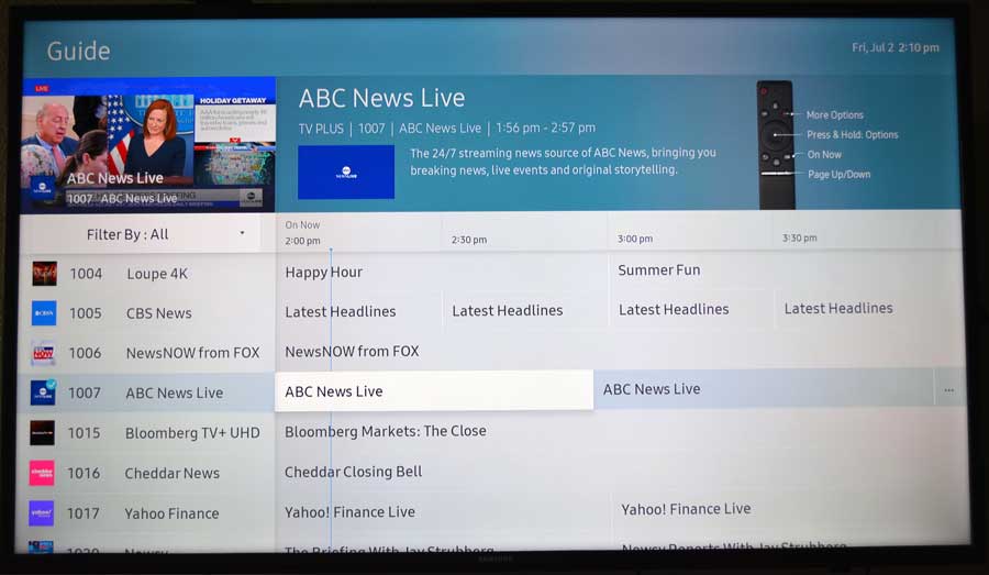 Live TV guide on Samsung Tizen TV