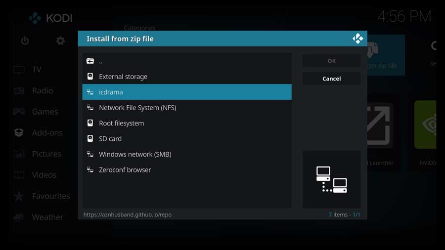 Kodi: install from zip file