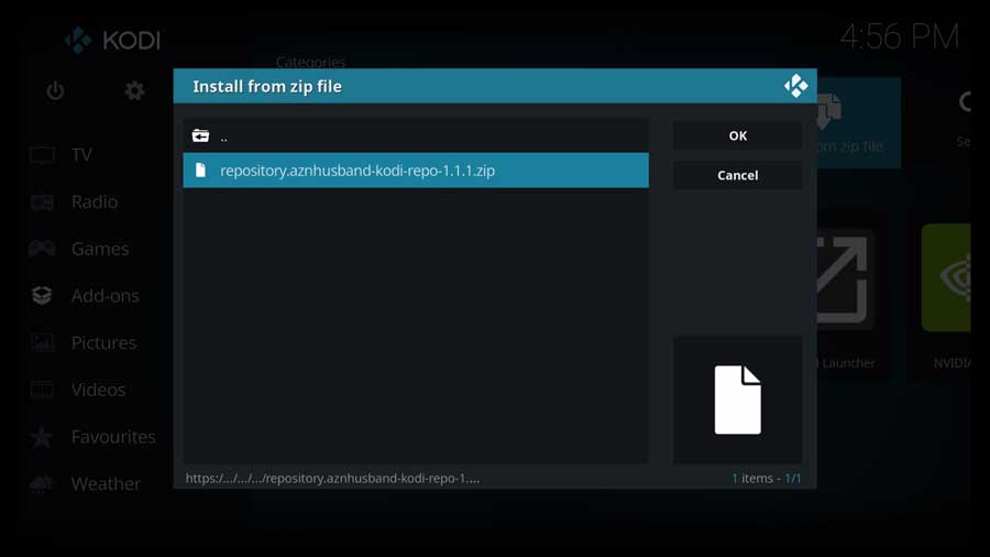Kodi: select aznhusband zip file