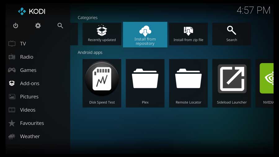 Kodi: install addon from repository