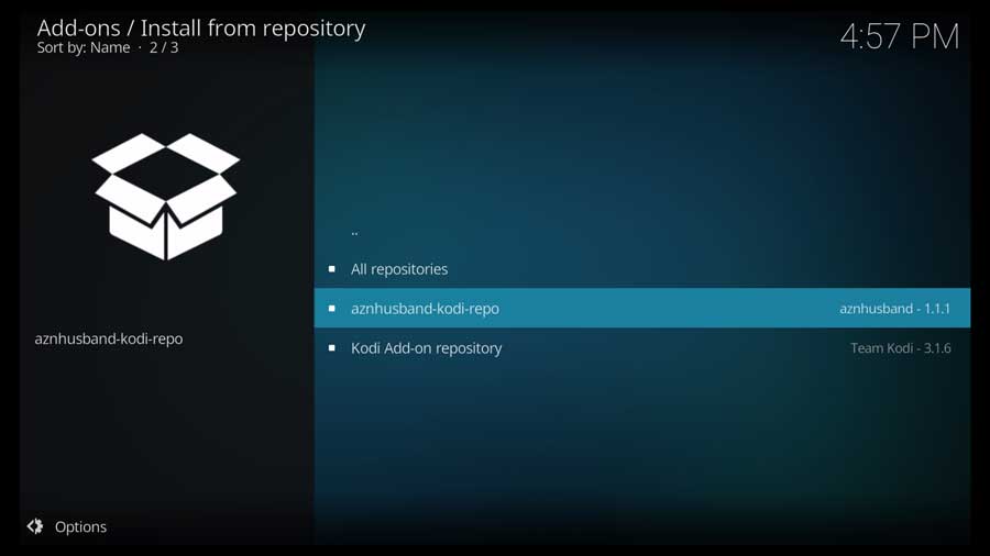 Kodi: select aznhusband repository