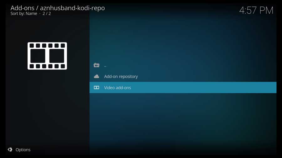 Kodi: select Video add ons