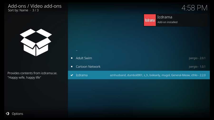 IcDrama add on installed