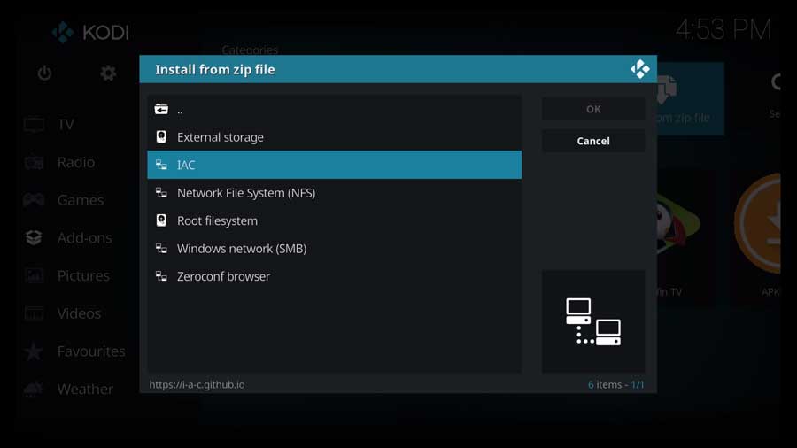 Select source to install from zip file