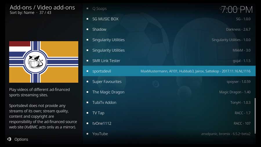 Choose SportsDevil Kodi addon