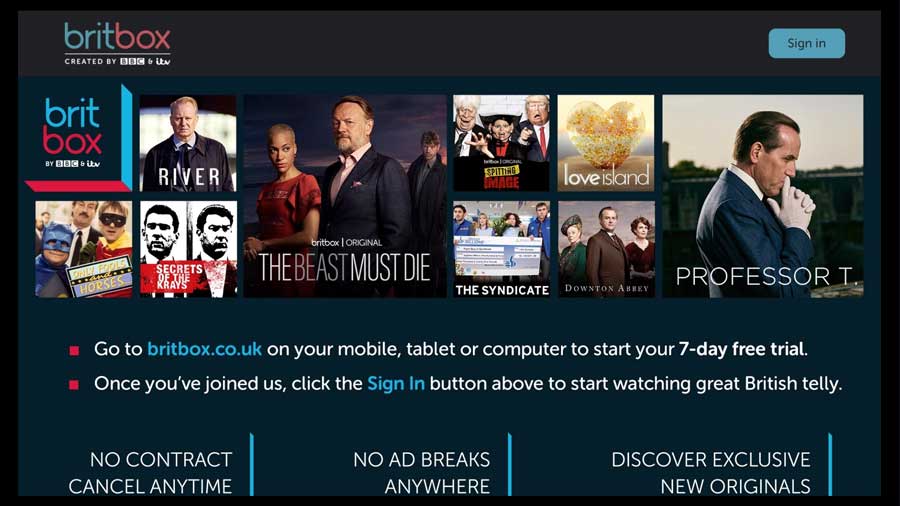 BritBox login screen