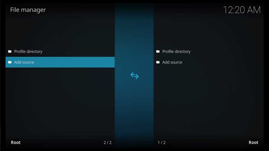 File Manager Screen: Add Source