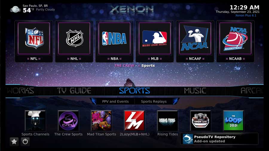 Live sports using the Diggz Zenon build on Kodi 19