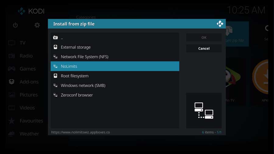 Install from zip file menu. Select No Limits file source