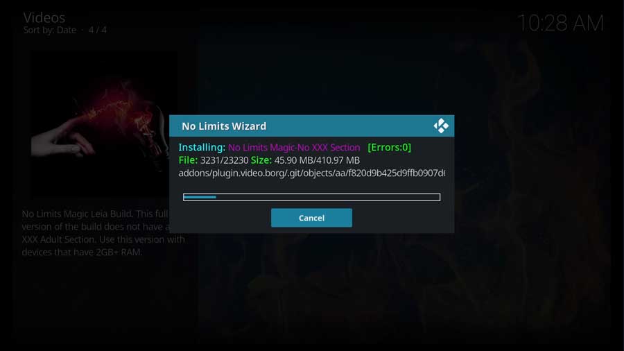 Kodi downloading files for the No Limits Magic build