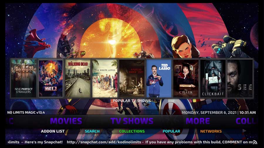 No Limits Magic build, TV Shows section on Kodi 18.9