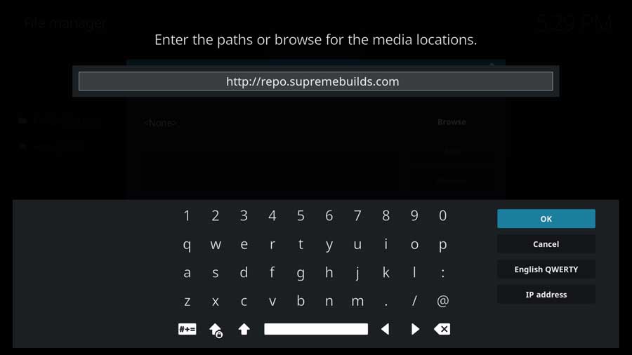 Kodi: enter path for Supreme Builds repository