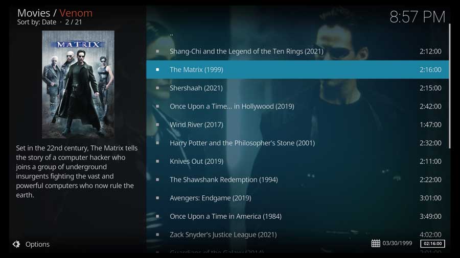 Venom Kodi addon: Movies screen