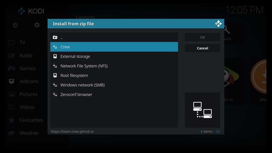 Choose the custom file source created in the previous section