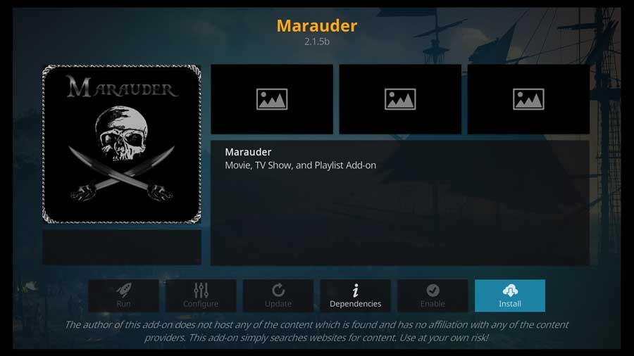 Marauder Kodi addon detail page