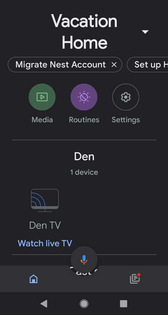 Chromecast on Den TV in Google Home App