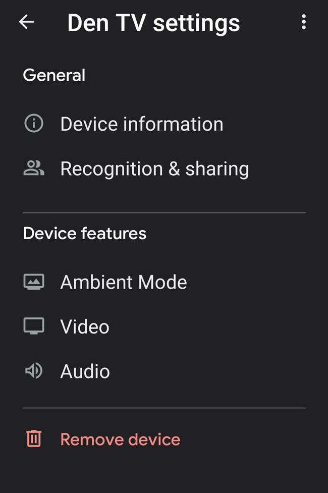 Chromecast Settings in Google Home App