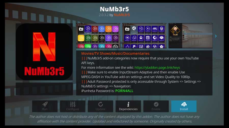 Click to install the Numbers Kodi addon
