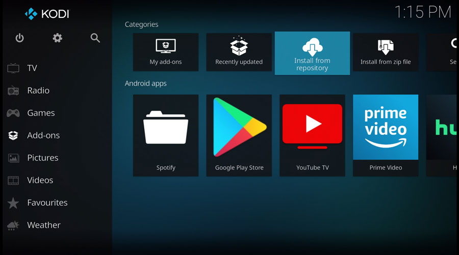 Kodi 19 addons menu: Install from repository