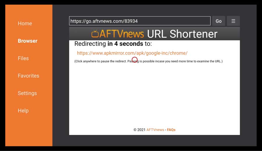 Downloader shortened link redirect page