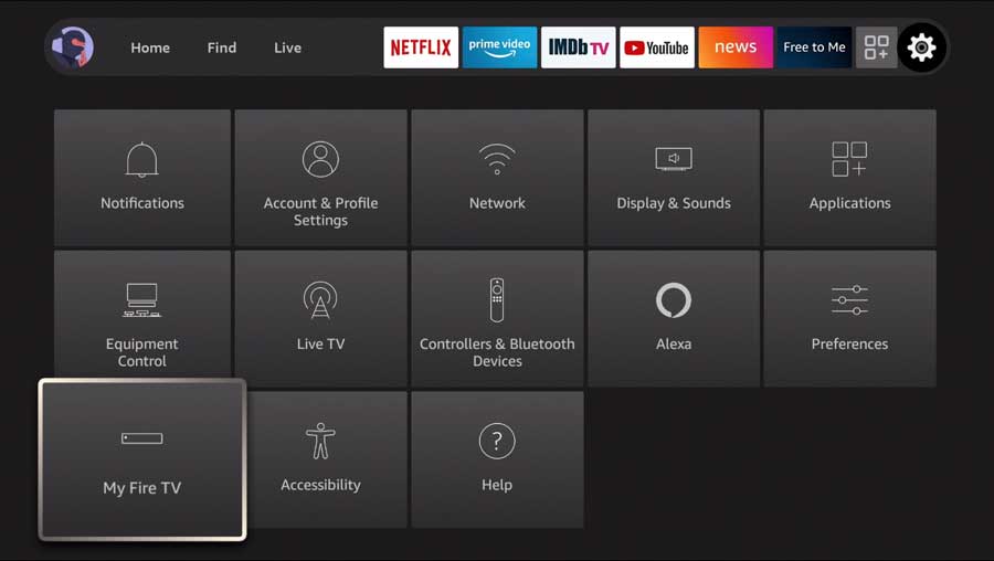 Settings Menu: Click My Fire TV