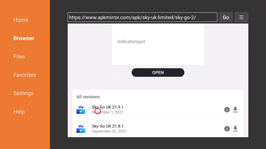 Click on latest version of Sky Go UK app