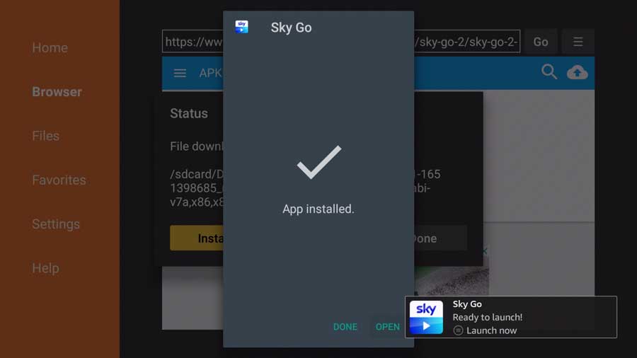 Sky Go app installed