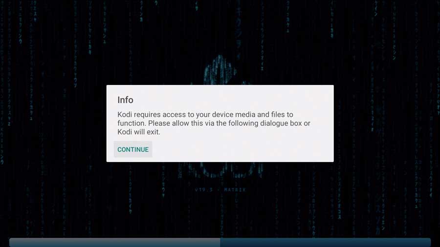 Warning message box when Kodi launches the first time