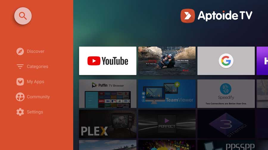 Aptoide TV app: Click the search icon