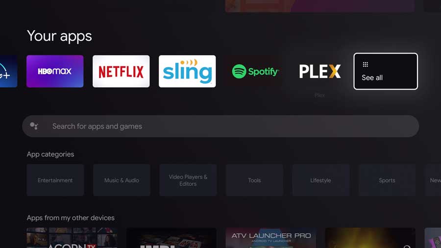 Google TV: Your Apps row