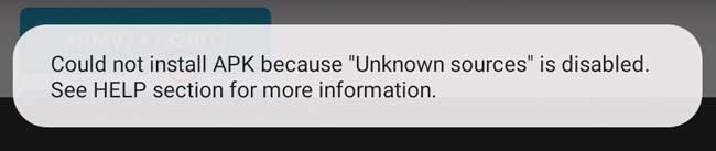 Message Box on Chromecast with Google TV: Could not install APK because "Unknown Sources" is disabled."