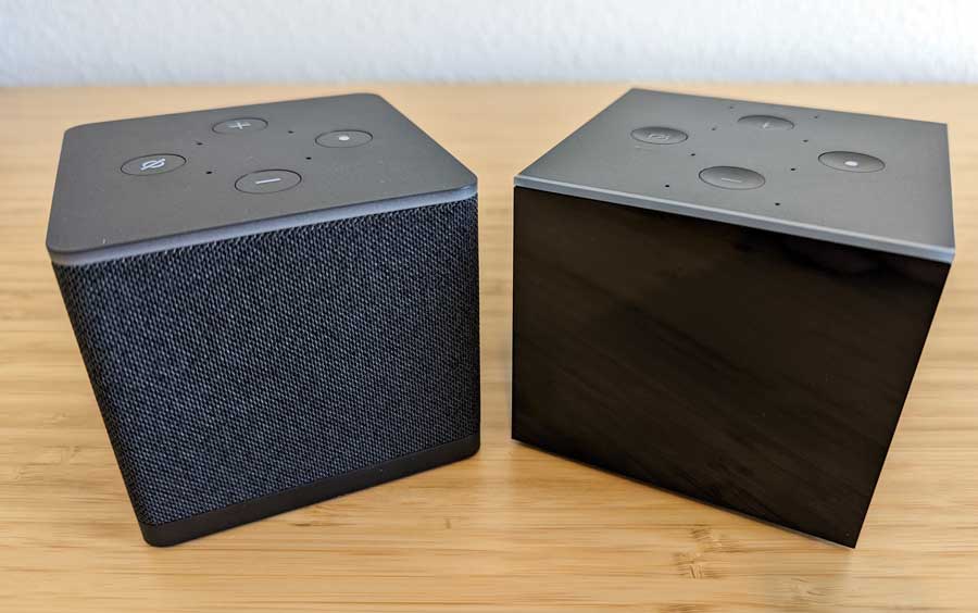 Amazon Fire TV Cube 2022 (left) and 2019 (right)