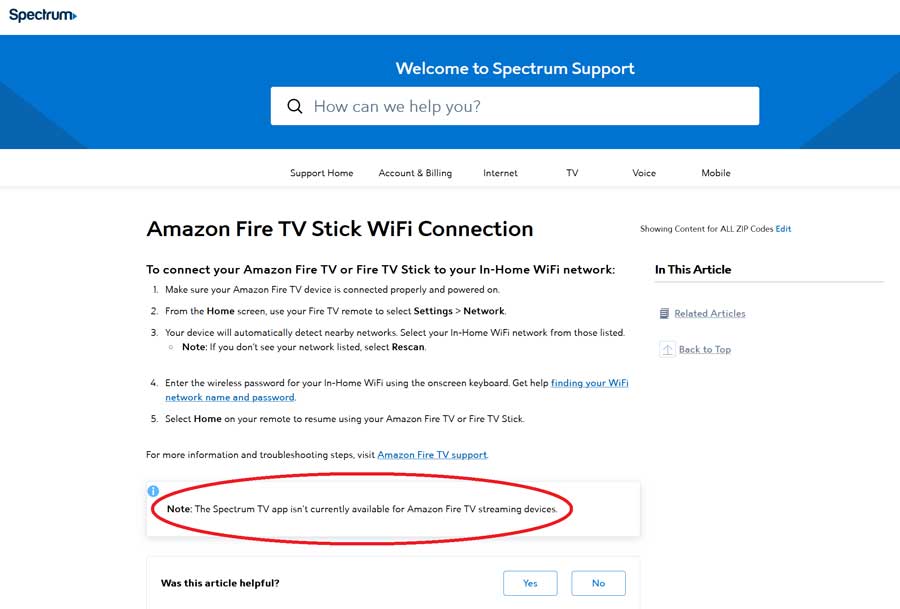 The Spectrum TV app isn't currently available on Amazon Fire TV streaming devices.